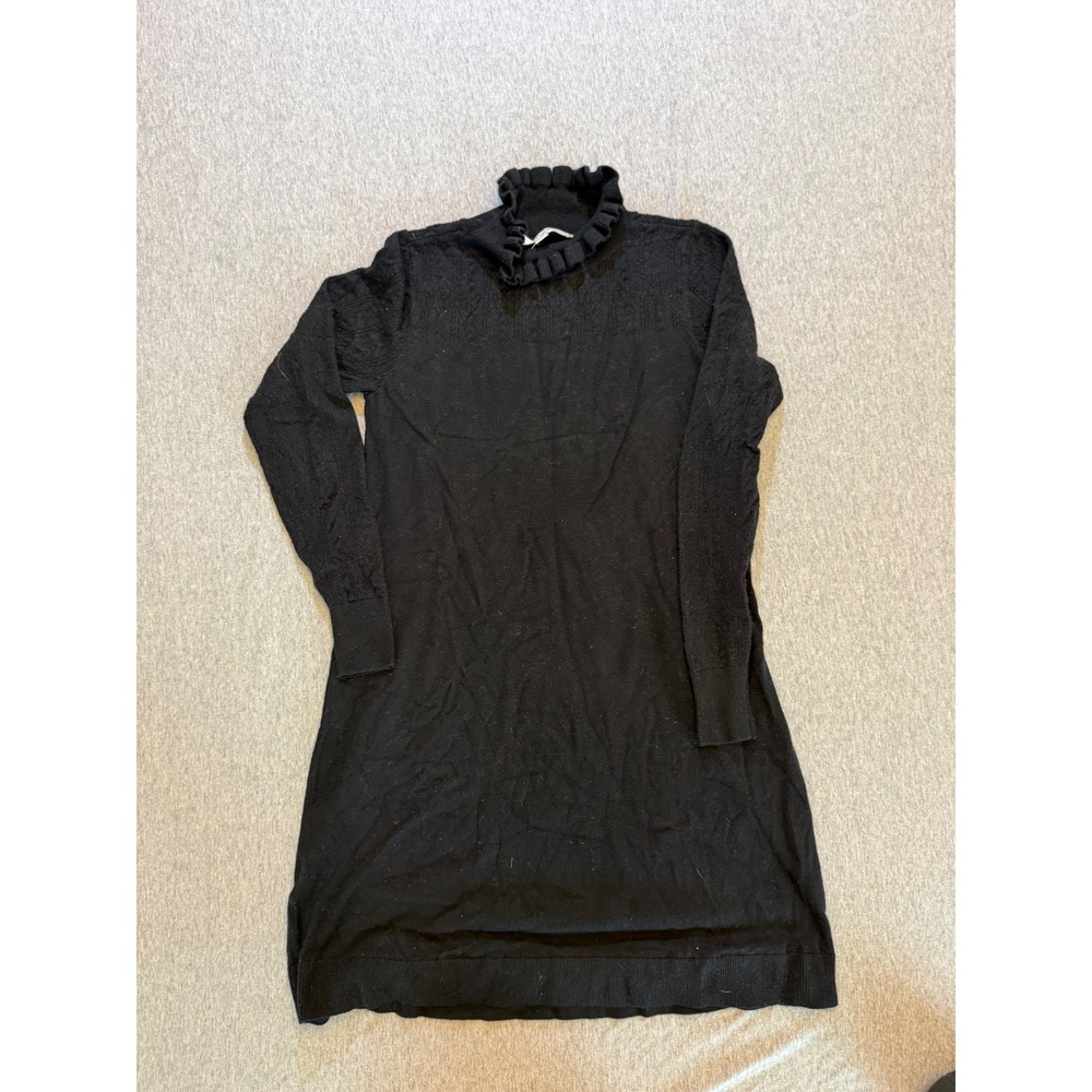 Loft Petites Black Ruffle Mock Neck Pointelle Sweater Dress XSP 521959